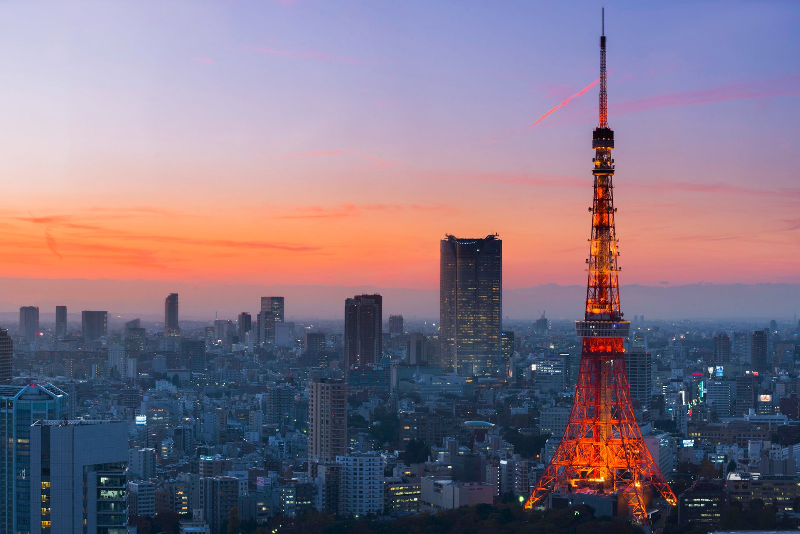 Tokyo Tower at sunset and twilight hours