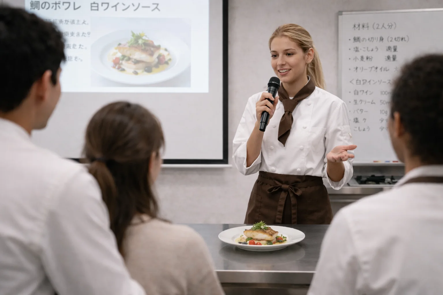 Illustrative scene of presenting a dish and its story to a group.