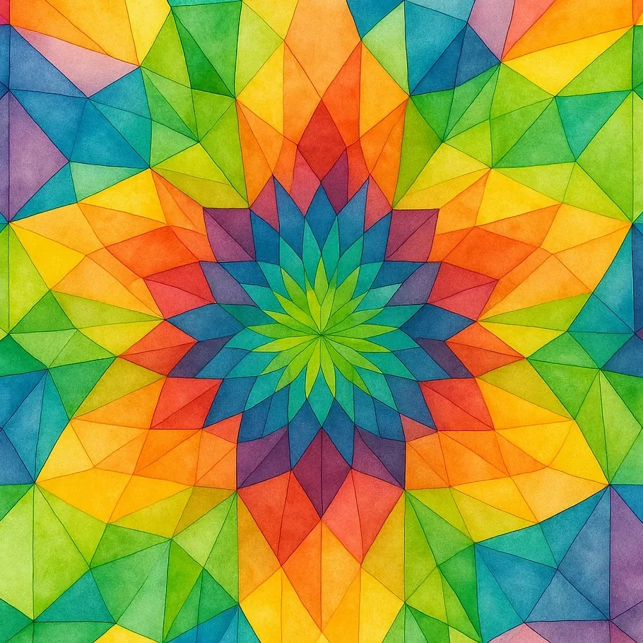 A colorful kaleidoscope of overlapping shapes and light.